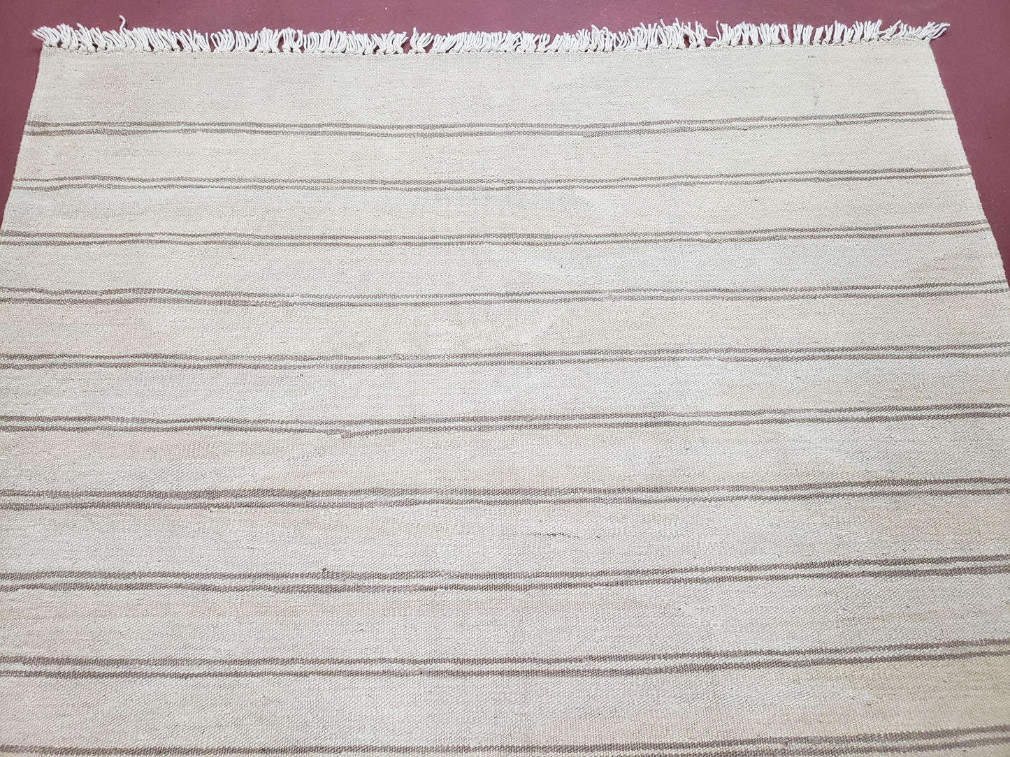 New Striped Turkish Kilim Area Rug 4x6 ft, Hand-Knotted, Wool, Light Gray, Earth Tone Decor, Flatweave Kilim, Two Toned Rug, Southwestern - Nuvé