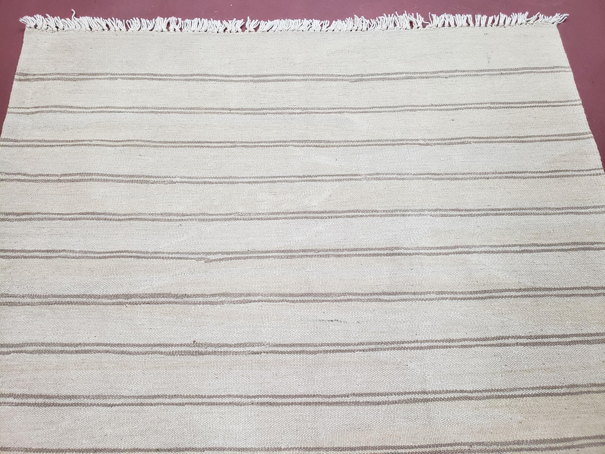 New Striped Turkish Kilim Area Rug 4x6 ft, Hand-Knotted, Wool, Light Gray, Earth Tone Decor, Flatweave Kilim, Two Toned Rug, Southwestern - Nuvé