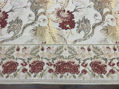 Extra Large Needlepoint Rug 14 x 20, Vintage Handwoven Handmade Wool Flatweave Carpet, Allover Floral Pattern, Elegant European Deisgn Rug - Nuvé