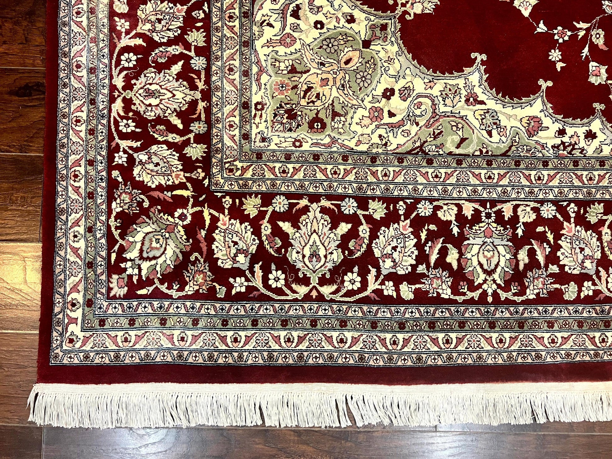 Pak Persian Rug 9x12, Handmade Vintage Traditional Wool Carpet, Floral Medallion, Dark Red Ivory/Cream, Fine 250 KPSI - Nuvé