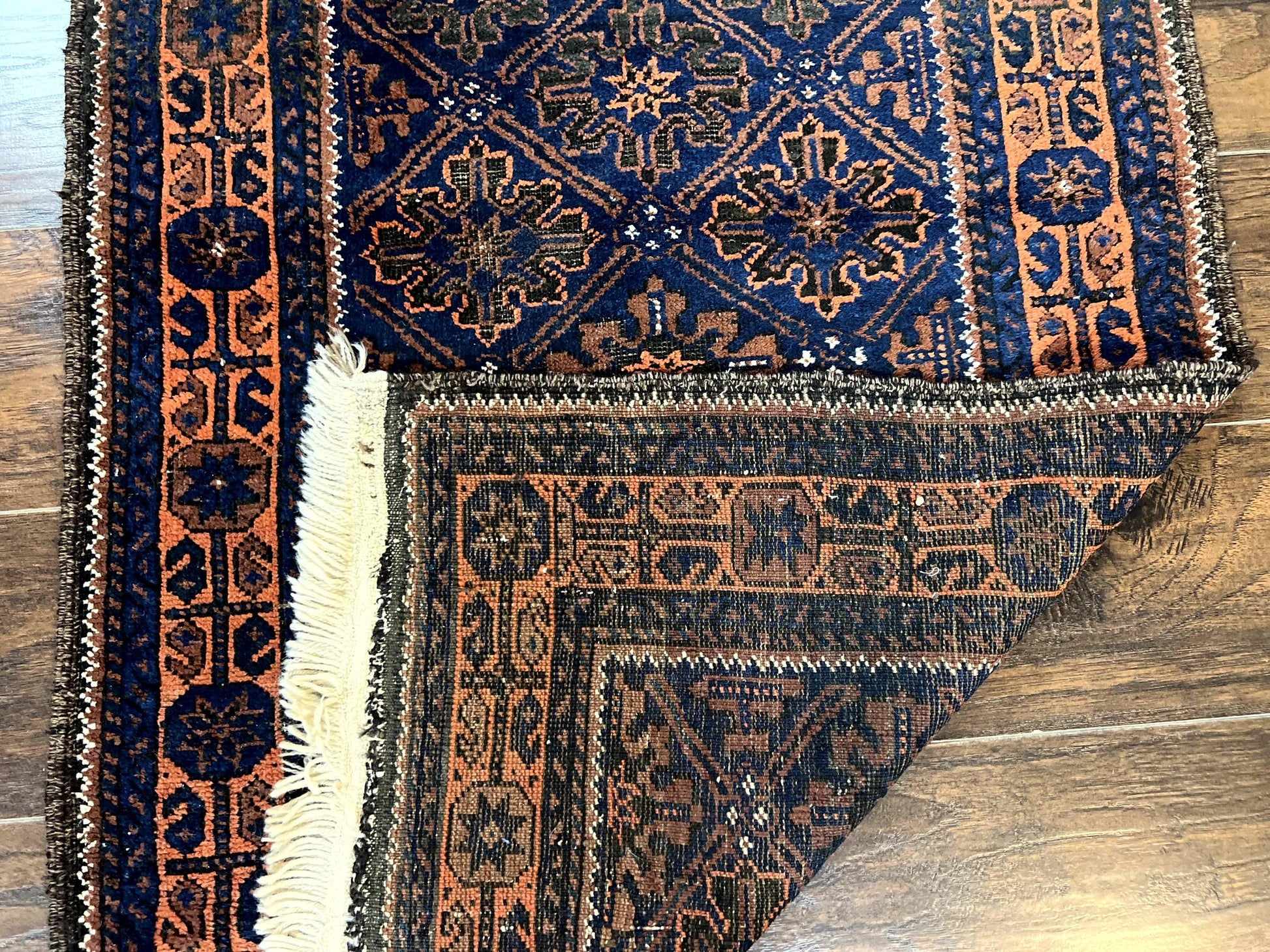 Small Antique Persian Rug 2.7 x 4.7, Handmade Wool Rug, Navy Blue, Balouch Rug, Tribal Rug - Nuvé