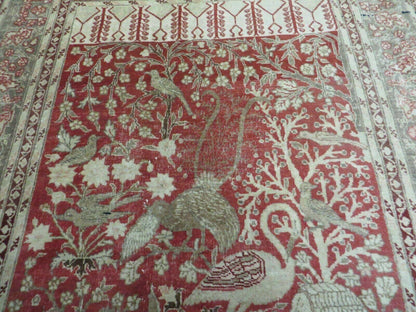 4' X 6' Antique Handmade Turkish Tree Of Life Oriental Wool Rug Birds Red - Nuvé