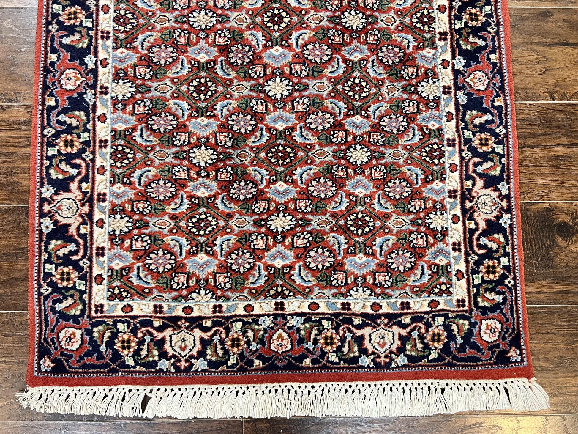 Indo Persian Rug 3x5, Red and Navy Blue, Wool Vintage Handmade Small Carpet 3 x 5 ft, Herati Pattern, Bidjar Rug - Nuvé