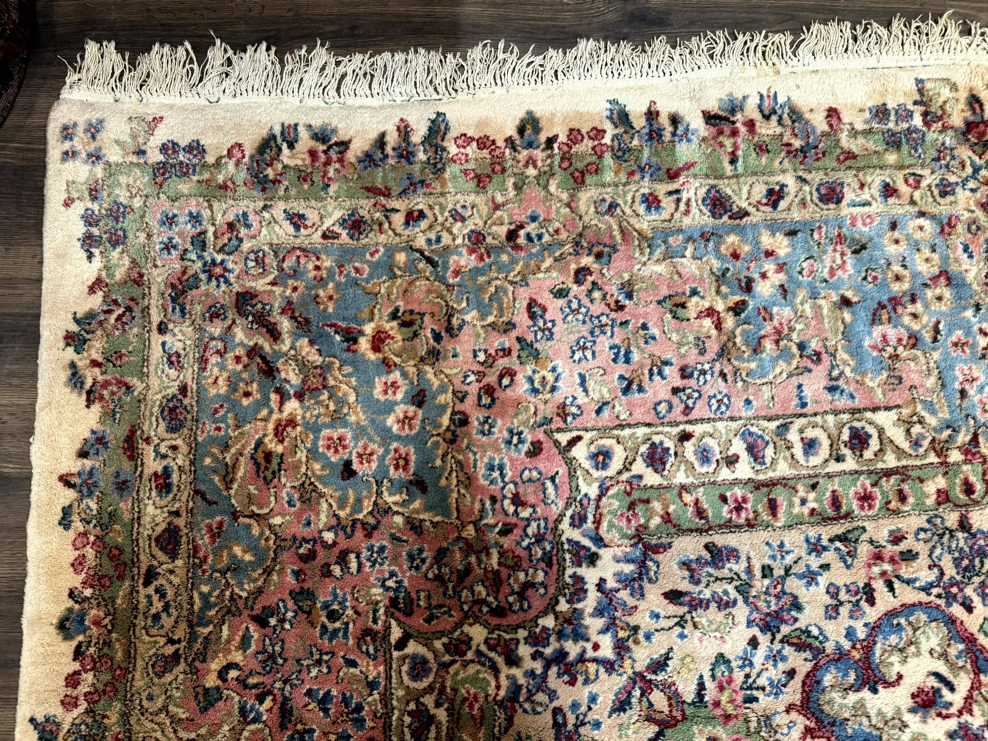 Palace Size Persian Kerman Rug 11x20 ft, Very Fine 340 KPSI, Vintage Oversized Wool Handmade Large Persian Carpet, Beige Light Blue Pink - Nuvé