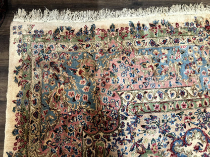Palace Size Persian Kerman Rug 11x20 ft, Very Fine 340 KPSI, Vintage Oversized Wool Handmade Large Persian Carpet, Beige Light Blue Pink - Nuvé