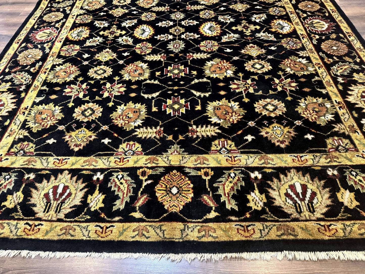 Indo Persian Mahal Rug 8x10, Black and Gold, Wool Hand Knotted Oriental Carpet - Nuvé