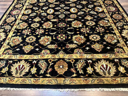 Indo Persian Mahal Rug 8x10, Black and Gold, Wool Hand Knotted Oriental Carpet - Nuvé