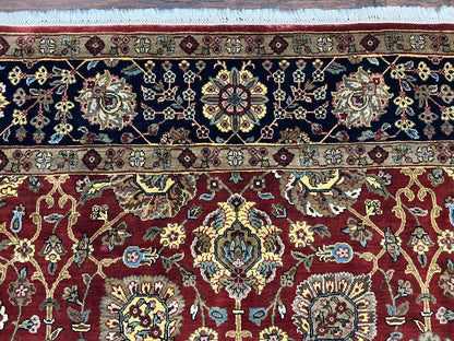 Indo Persian Rug 9x12, Hand Knotted Traditional Indian Wool Oriental Carpet 9 x 12 ft, Maroon and Navy Blue, Floral Allover 9x12 Vintage Rug - Nuvé