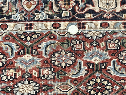 Indo Persian Rug 3x5, Red and Navy Blue, Wool Vintage Handmade Small Carpet 3 x 5 ft, Herati Pattern, Bidjar Rug - Nuvé