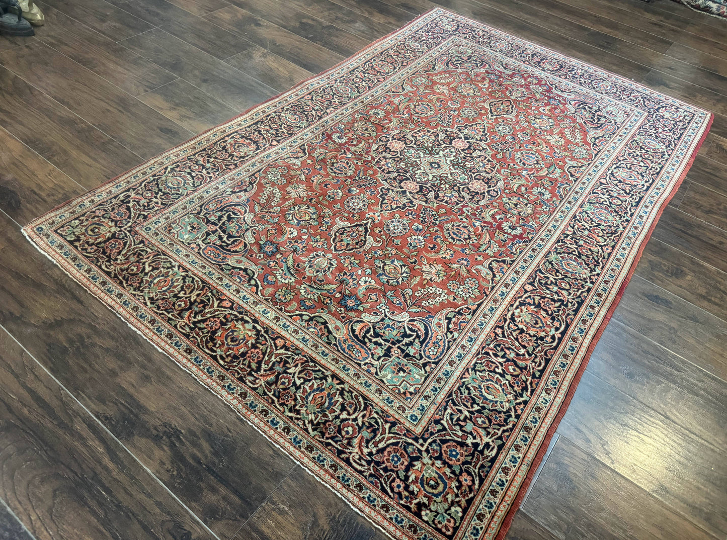 Persian Kashan Rug 4x7, Red, Floral Medallion, Vintage, Wool - Nuvé