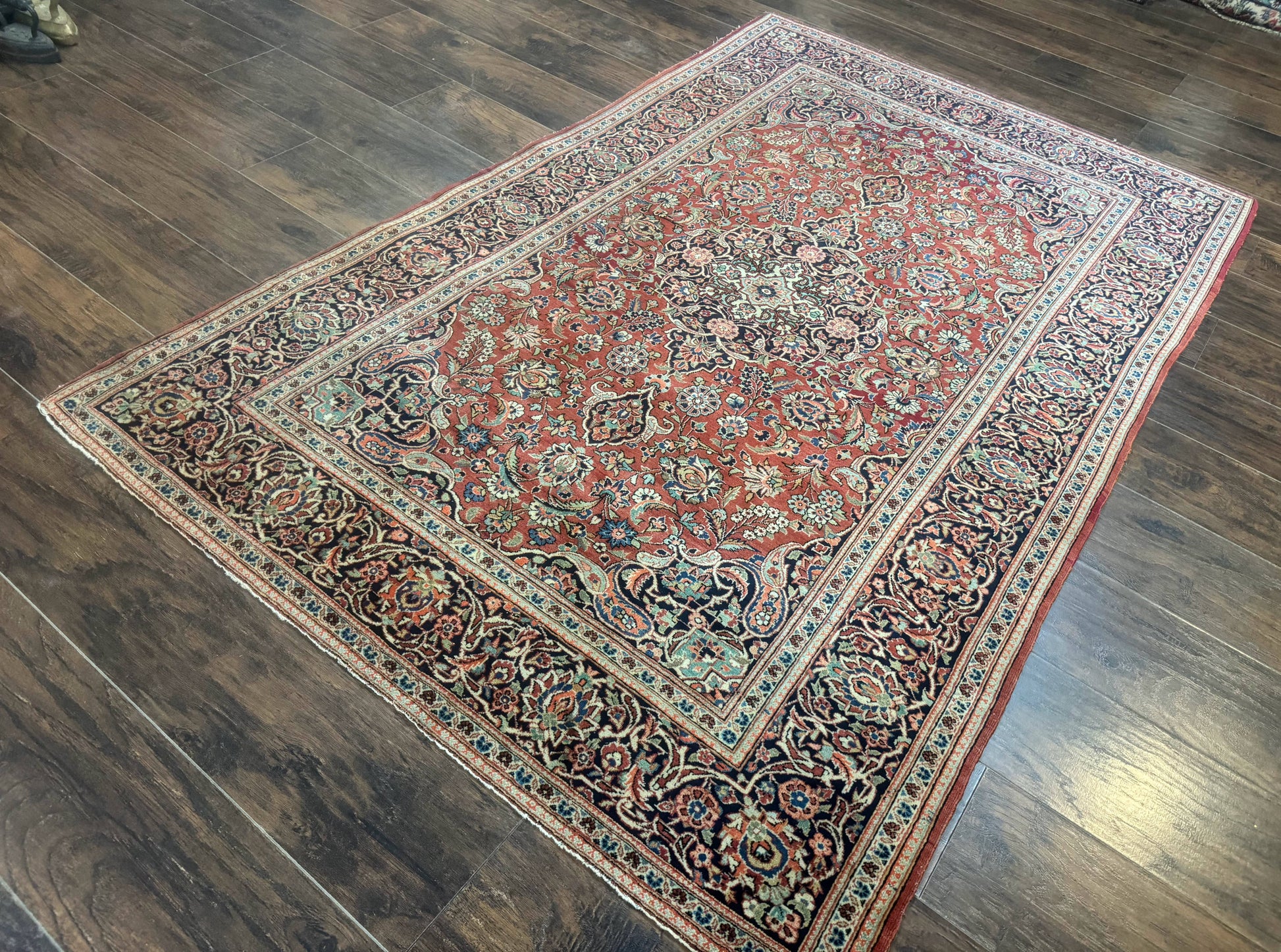 Persian Kashan Rug 4x7, Red, Floral Medallion, Vintage, Wool - Nuvé