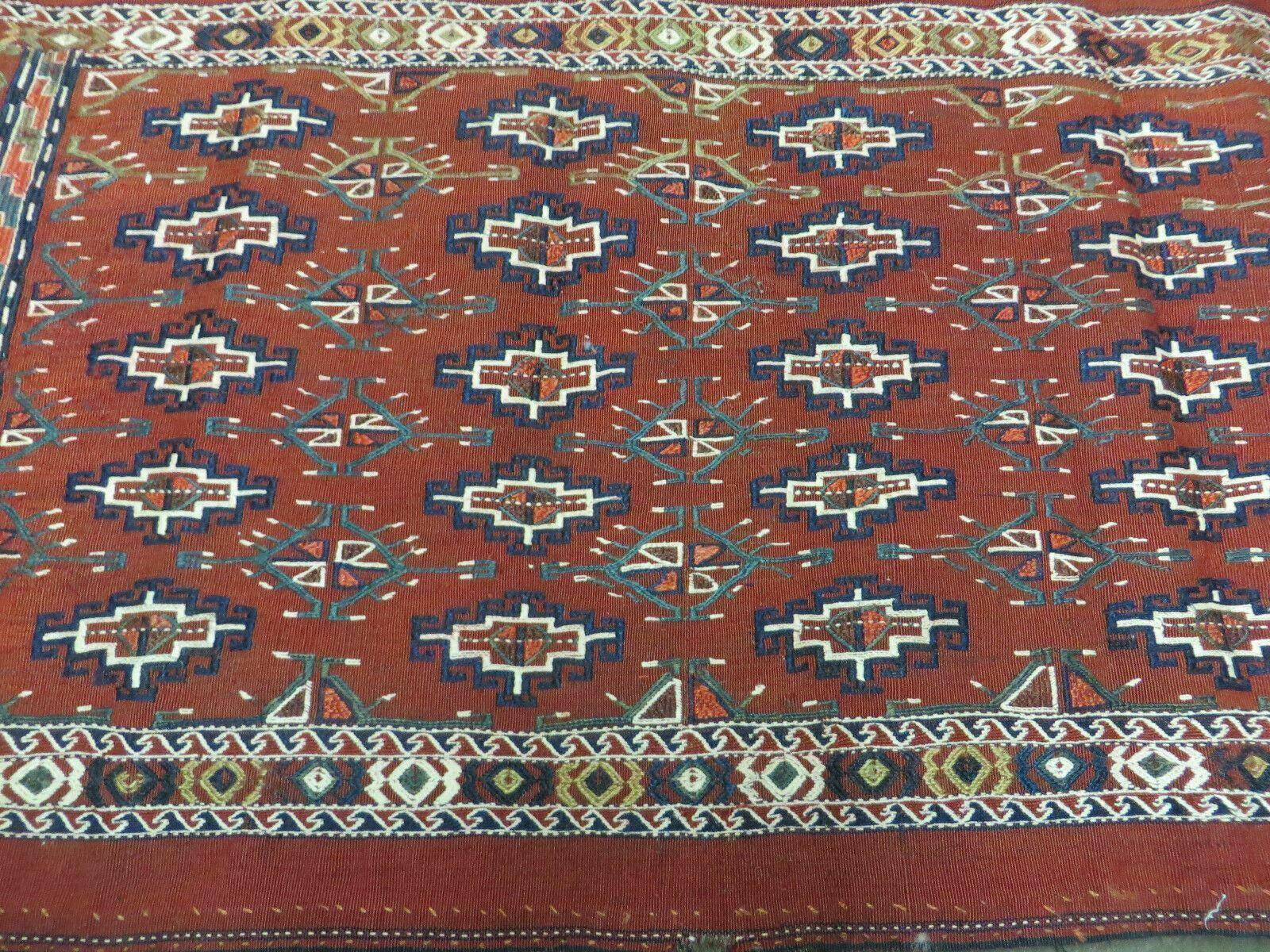 45" X 32" Antique Handmade Bokhara Turkoman Yomud Chuval Wool Rug Soumak NICE - Nuvé