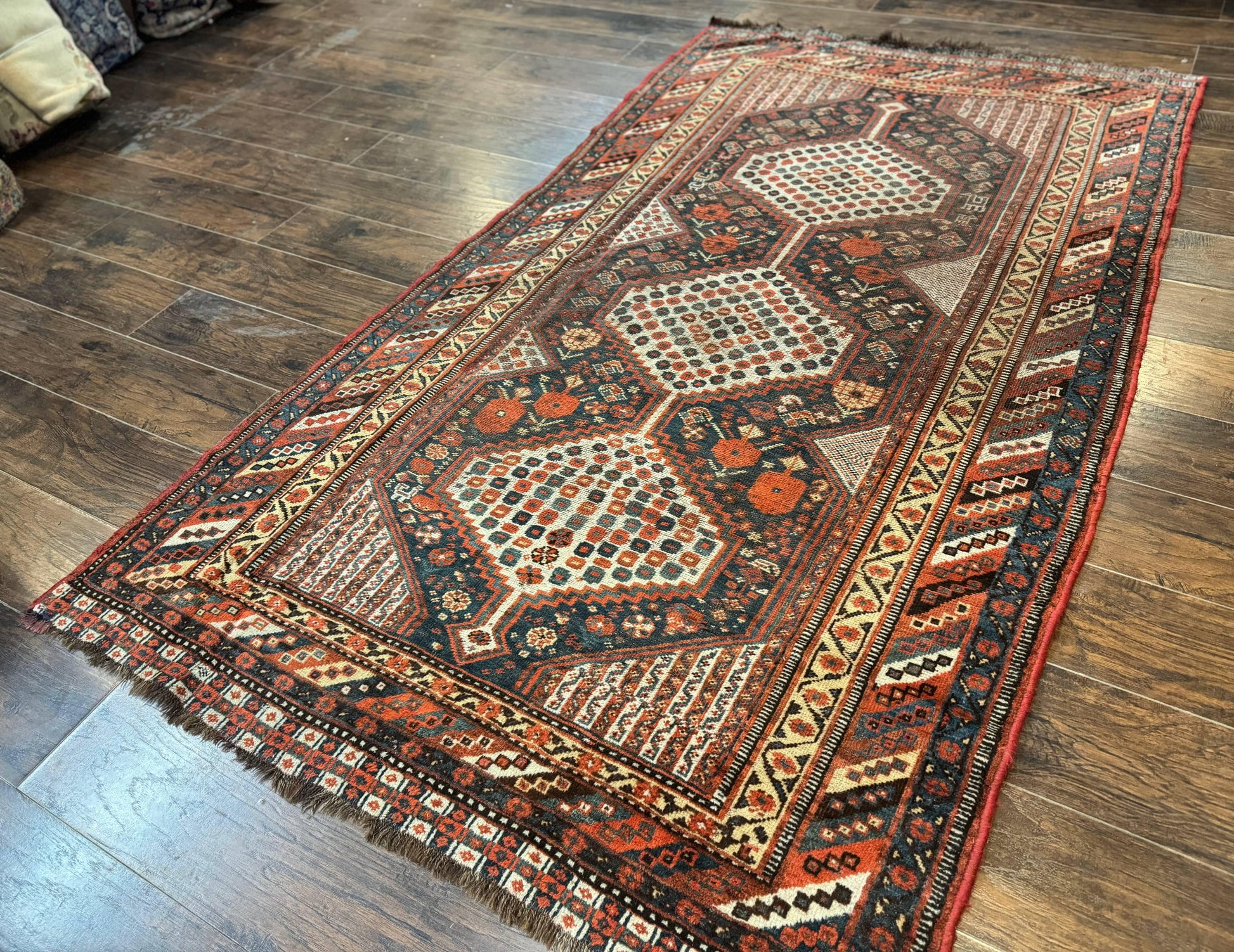 Antique Persian Shiraz Rug 5x8, Khamseh Tribal Wool 1920s Carpet, Navy Blue - Nuvé