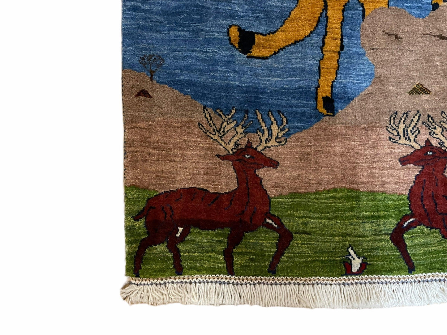 3 x 5 Handmade New Vintage Wool Blue Rug Leopard Lion Jaguar Deer Organic Dyes - Nuvé