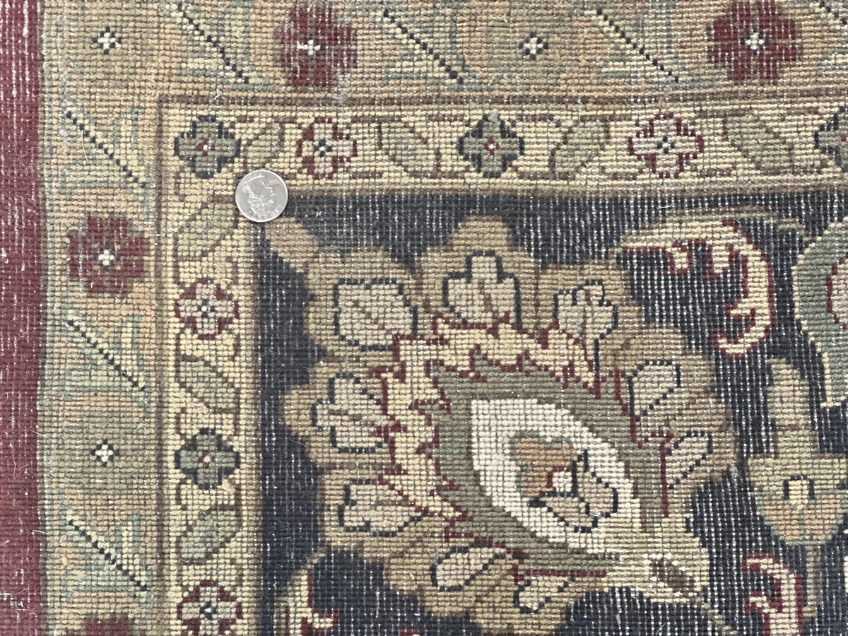 Indo Persian Rug 10x14, Floral Allover, Maroon, Handmade Hand Knotted VIntage Wool Rug, Large Oriental Carpet