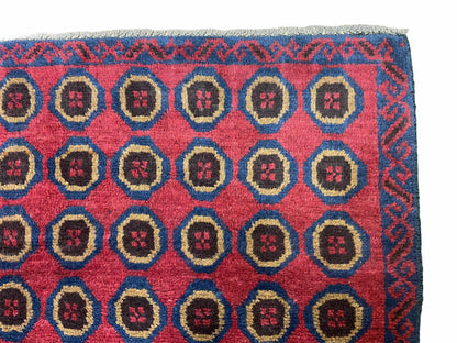 3'X 4'8" Vintage Handmade Tribal Wool Rug Balouchi Rug Afghan Rug Red Beige Blue - Nuvé