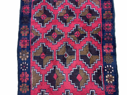 3' X 4' 7" Vintage Handmade Tribal Wool Rug Balouchi Rug Afghan Rug Red Brown - Nuvé