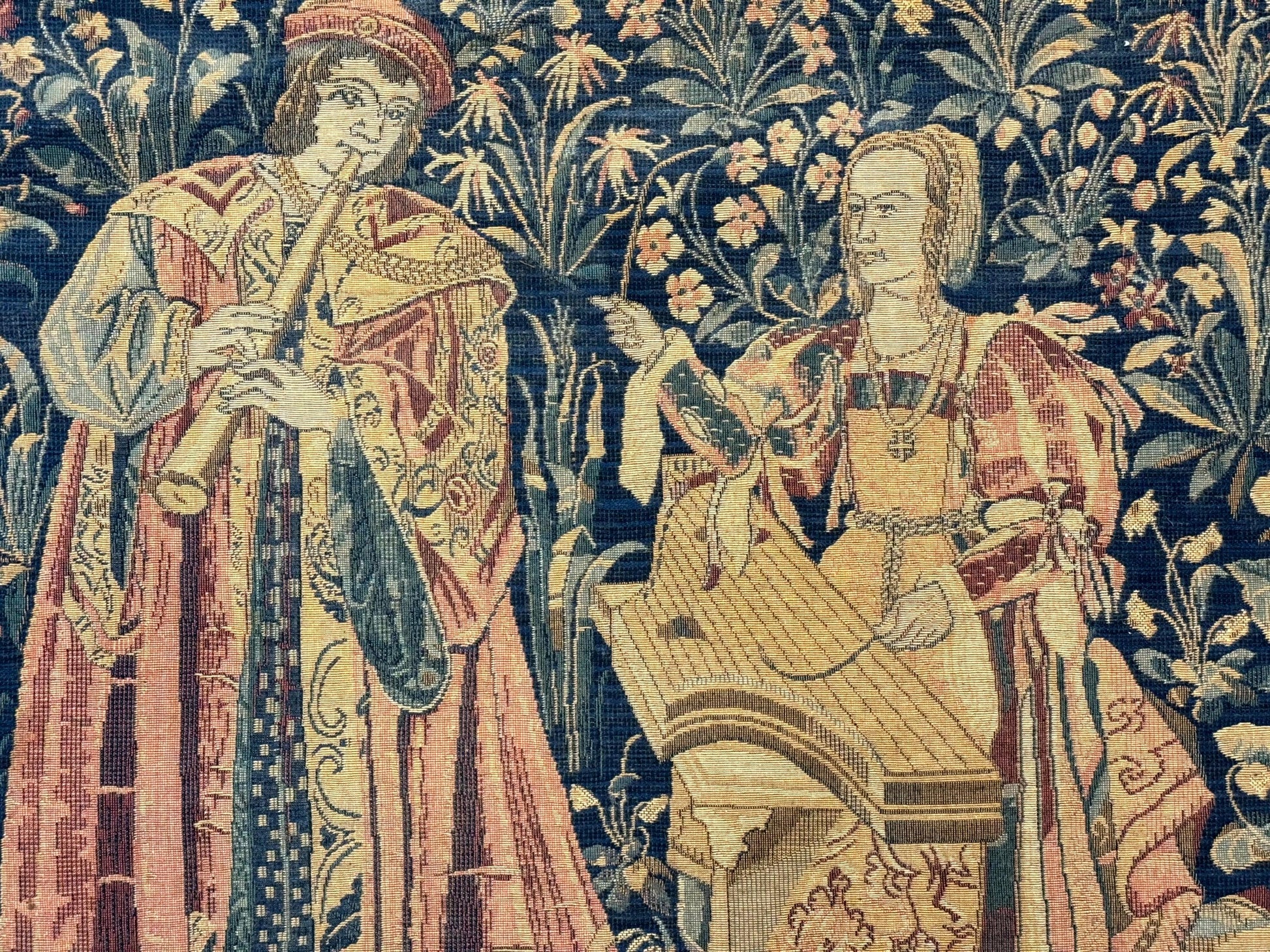 Vintage Belgium Tapestry 2x3 with Red, European Design, Flemish Tapestry - Nuvé