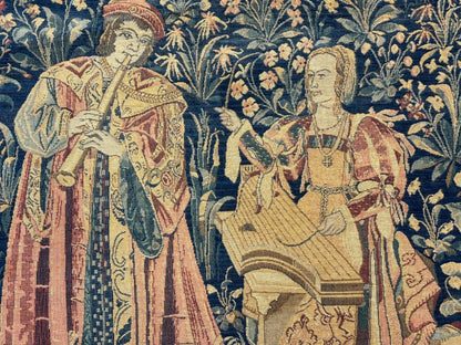 Vintage Belgium Tapestry 2x3 with Red, European Design, Flemish Tapestry - Nuvé