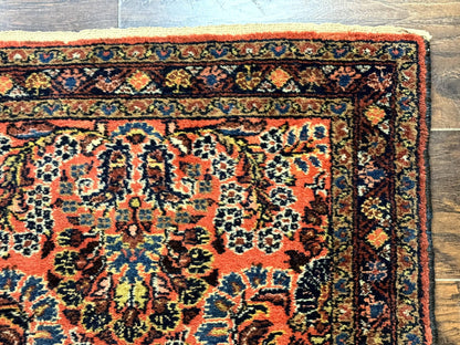 Antique Persian Lilihan Rug 2x4, Red, Floral, Wool, Handmade Lilian Persian Carpet - Nuvé