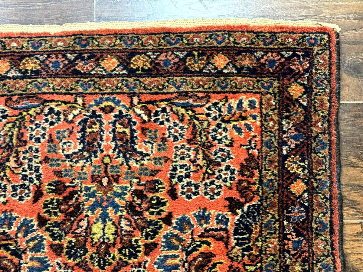 Antique Persian Lilihan Rug 2x4, Red, Floral, Wool, Handmade Lilian Persian Carpet
