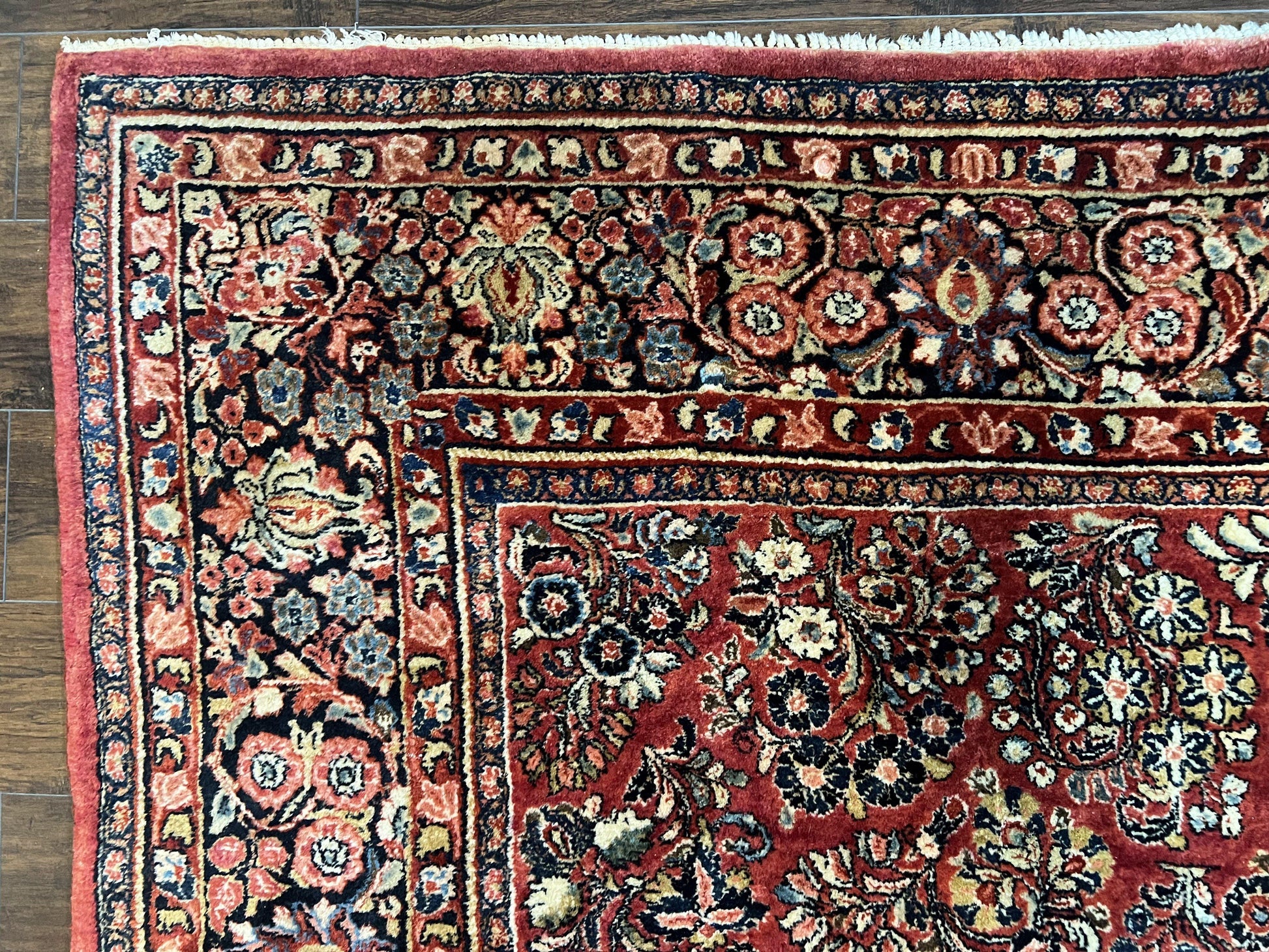 1920s Persian Sarouk Rug 9x12, Red Persian Carpet, High Quality Persian Rug, Allover Floral Pattern, Antique Oriental Rug, Wool Handmade Room Sized - Nuvé