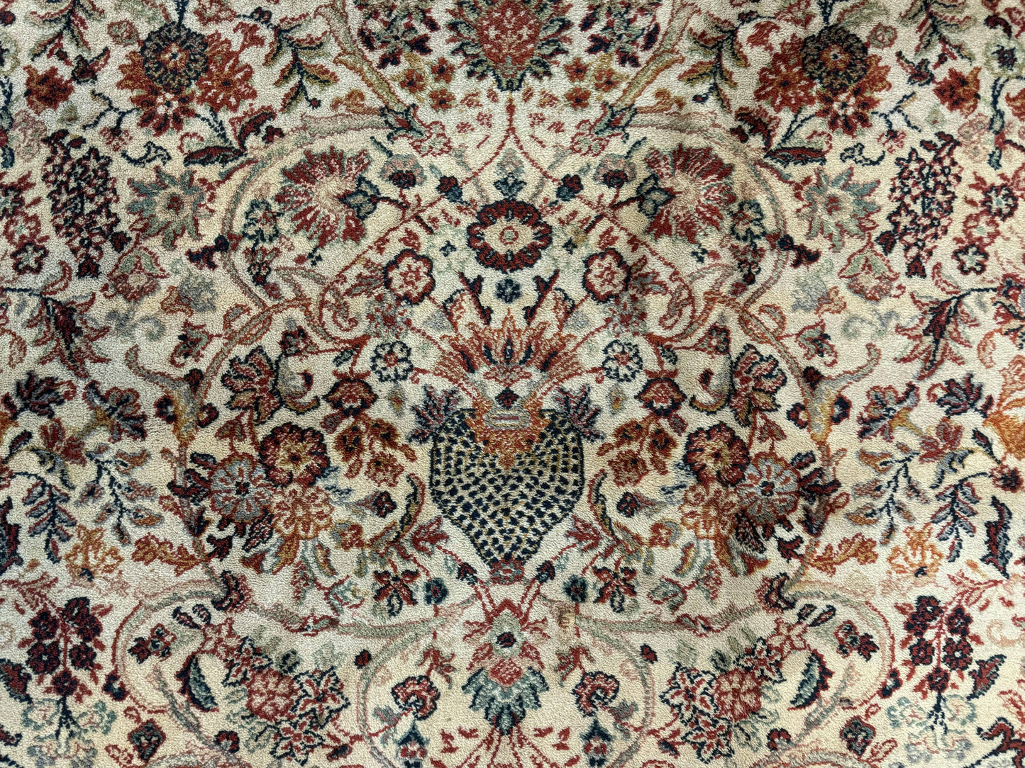 Antique Persian Rug 5x7, Allover Floral with Vases, Beige and Red, Belgian Power Loomed Rug, Vintage - Nuvé