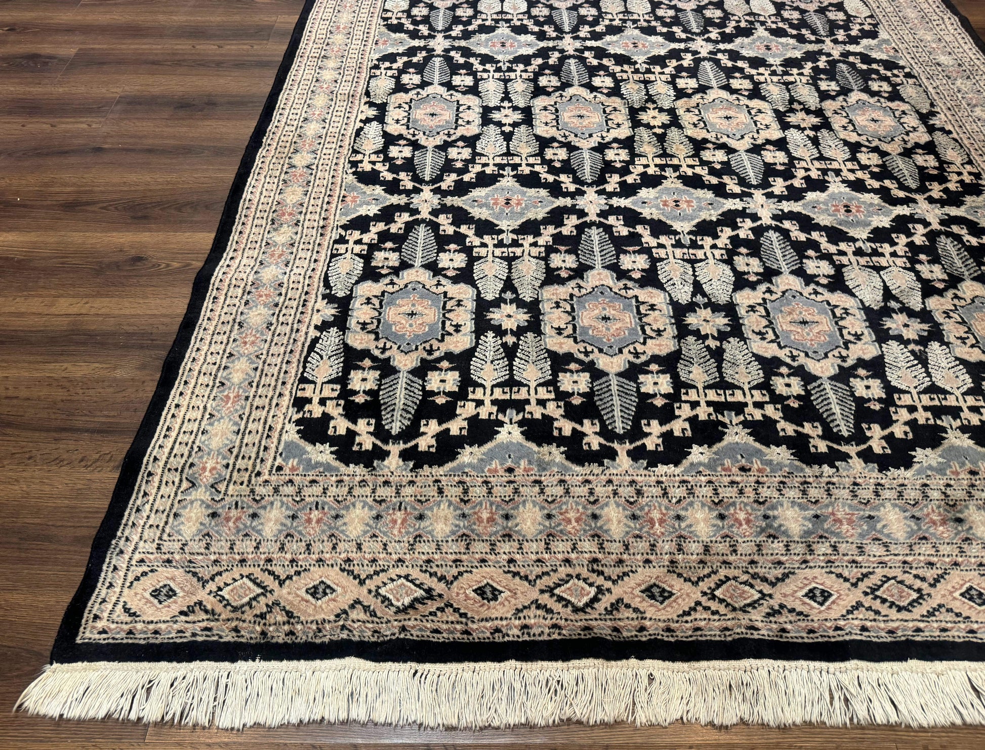 Turkoman Bokhara Rug 6x9, Pakistani Carpet, Black, Hand Knotted - Nuvé