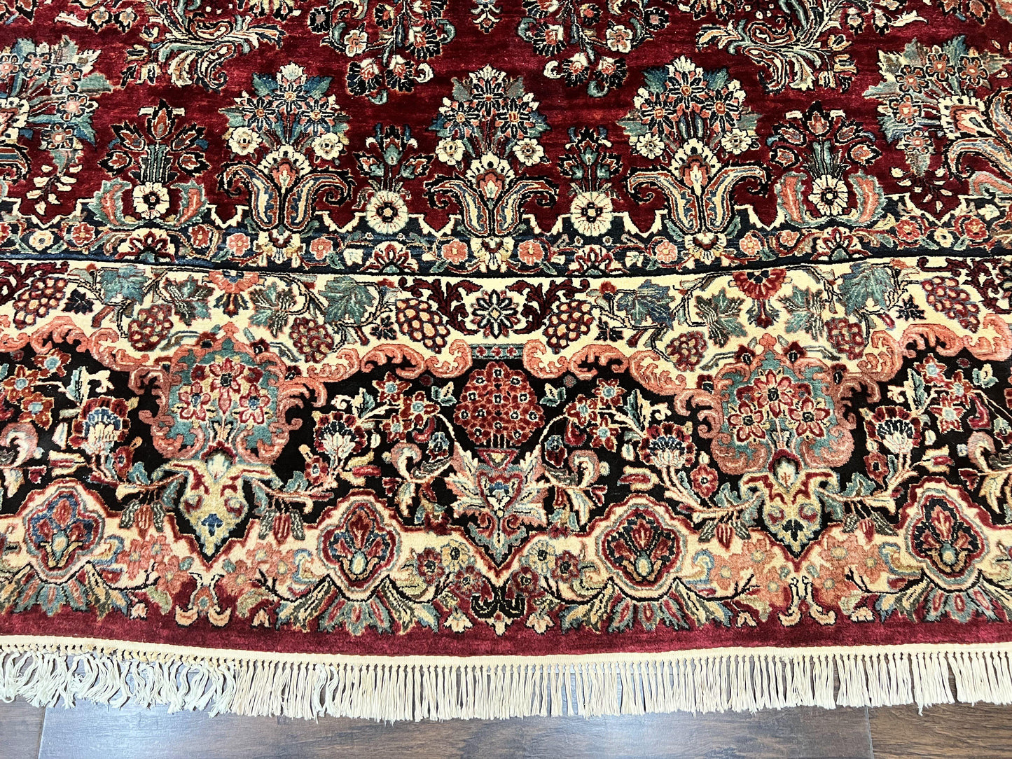 Persian Sarouk Rug 12x17, Wool Hand Knotted Antique Carpet, Dark Red, Traditional Floral Oriental Rug, 12 x 17 Extra Large Handmade Rug - Nuvé