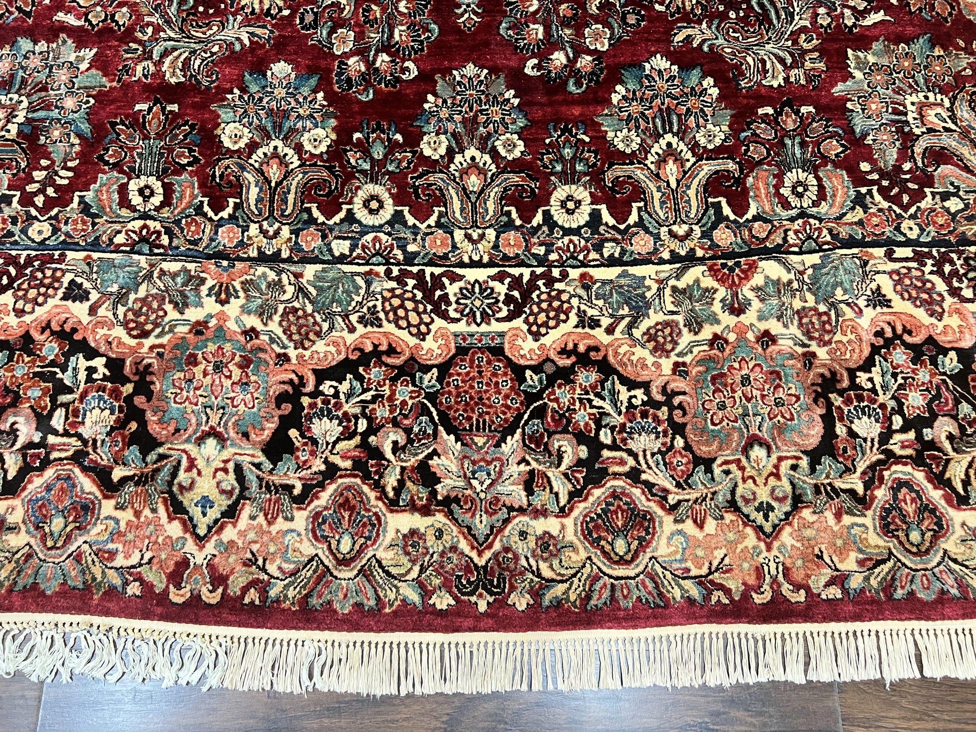 Persian Sarouk Rug 12x17, Wool Hand Knotted Antique Carpet, Dark Red, Traditional Floral Oriental Rug, 12 x 17 Extra Large Handmade Rug - Nuvé