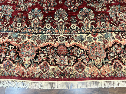 Persian Sarouk Rug 12x17, Wool Hand Knotted Antique Carpet, Dark Red, Traditional Floral Oriental Rug, 12 x 17 Extra Large Handmade Rug - Nuvé
