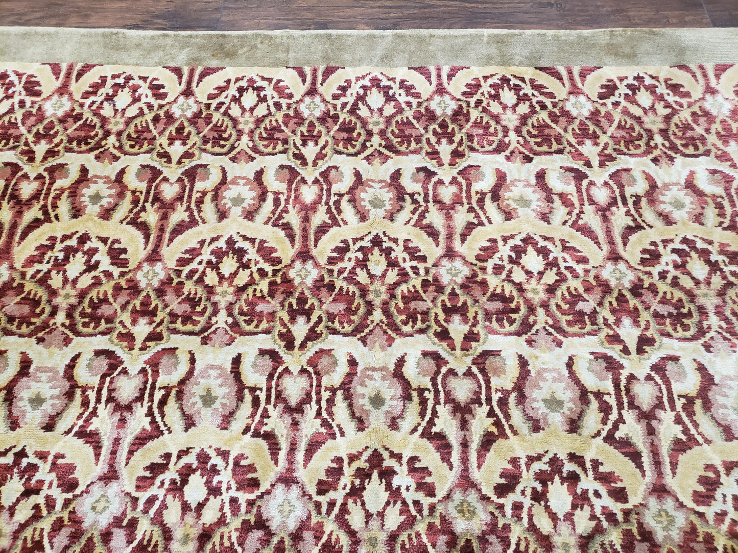 Contemporary Indian Nepalese Room Sized Rug 9 x 11.6, Wool Hand-Knotted Dark Red & Beige Soft Carpet, 9 x 12 Masterloom Living Room Rug - Nuvé