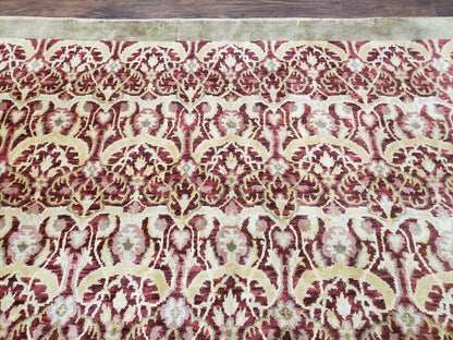 Contemporary Indian Nepalese Room Sized Rug 9 x 11.6, Wool Hand-Knotted Dark Red & Beige Soft Carpet, 9 x 12 Masterloom Living Room Rug - Nuvé
