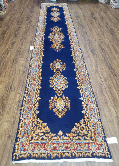 Semi Anique Dark Blue Persian Kerman Runner, 2'7" x 13'5" - Nuvé