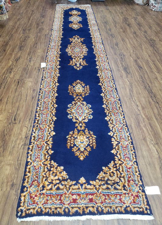 Semi Anique Dark Blue Persian Kerman Runner, 2'7" x 13'5" - Nuvé