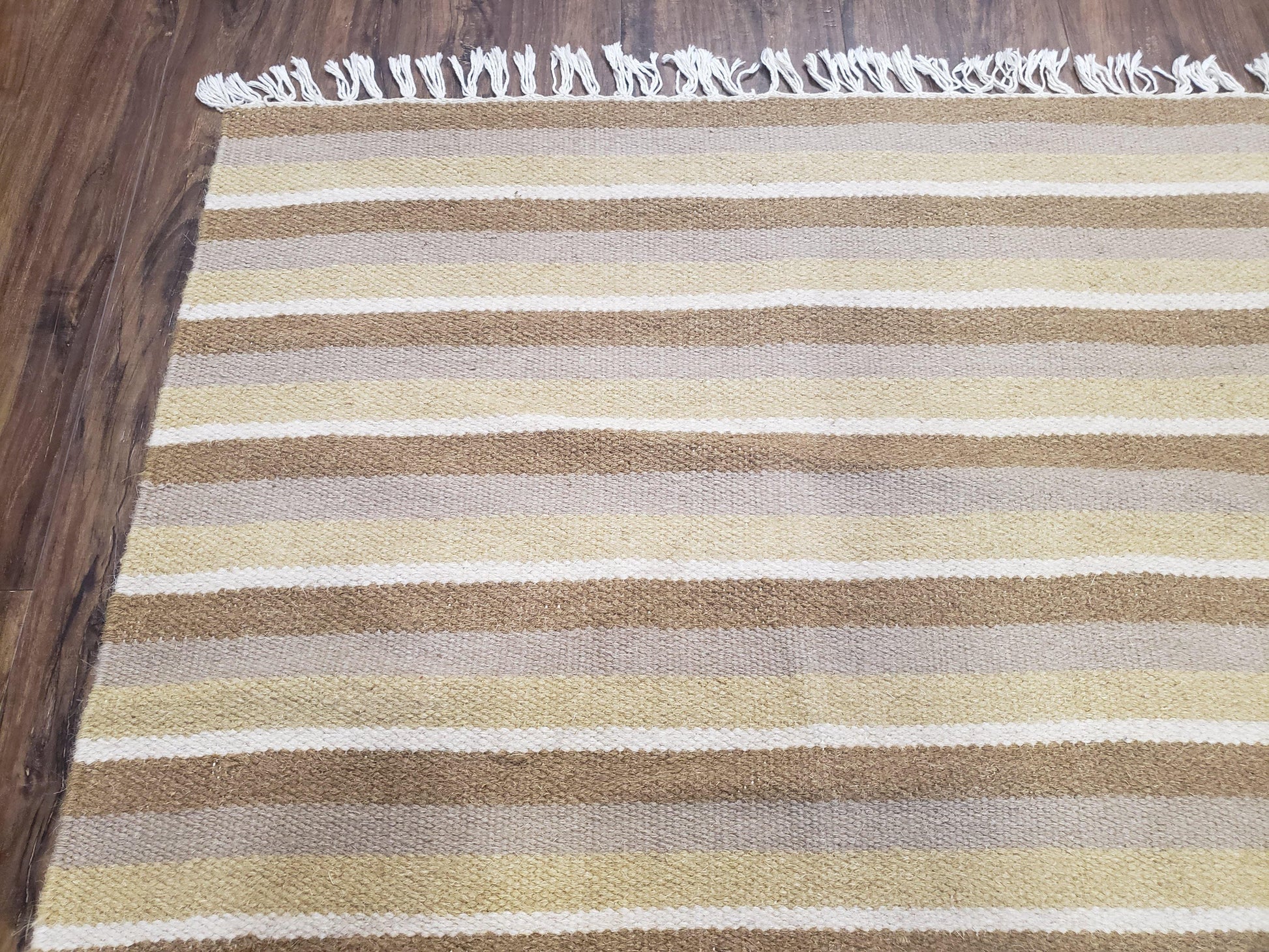 New Indian Striped Blanket, Multicolor Earthern Tones Kilim Rug, Wool Handmade South American Style Blanket, Queen Sized Bedspread 5x8 - 6x8 - Nuvé