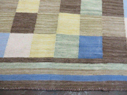 5' X 8' Hand-knotted Kilim Dhurrie Wool Cotton Rug Flat Weave Carpet Checkered Pattern Colorful Multicolor - Nuvé
