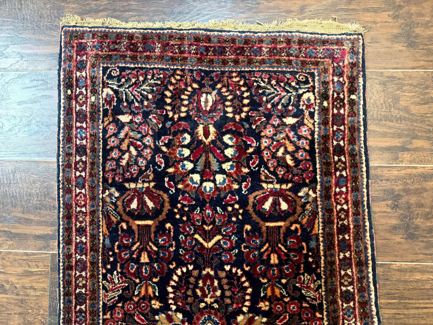 Small Navy Blue Persian Rug 2x4, Sarouk Rug, Rare Colors, Antique 1920s Wool Rug - Nuvé