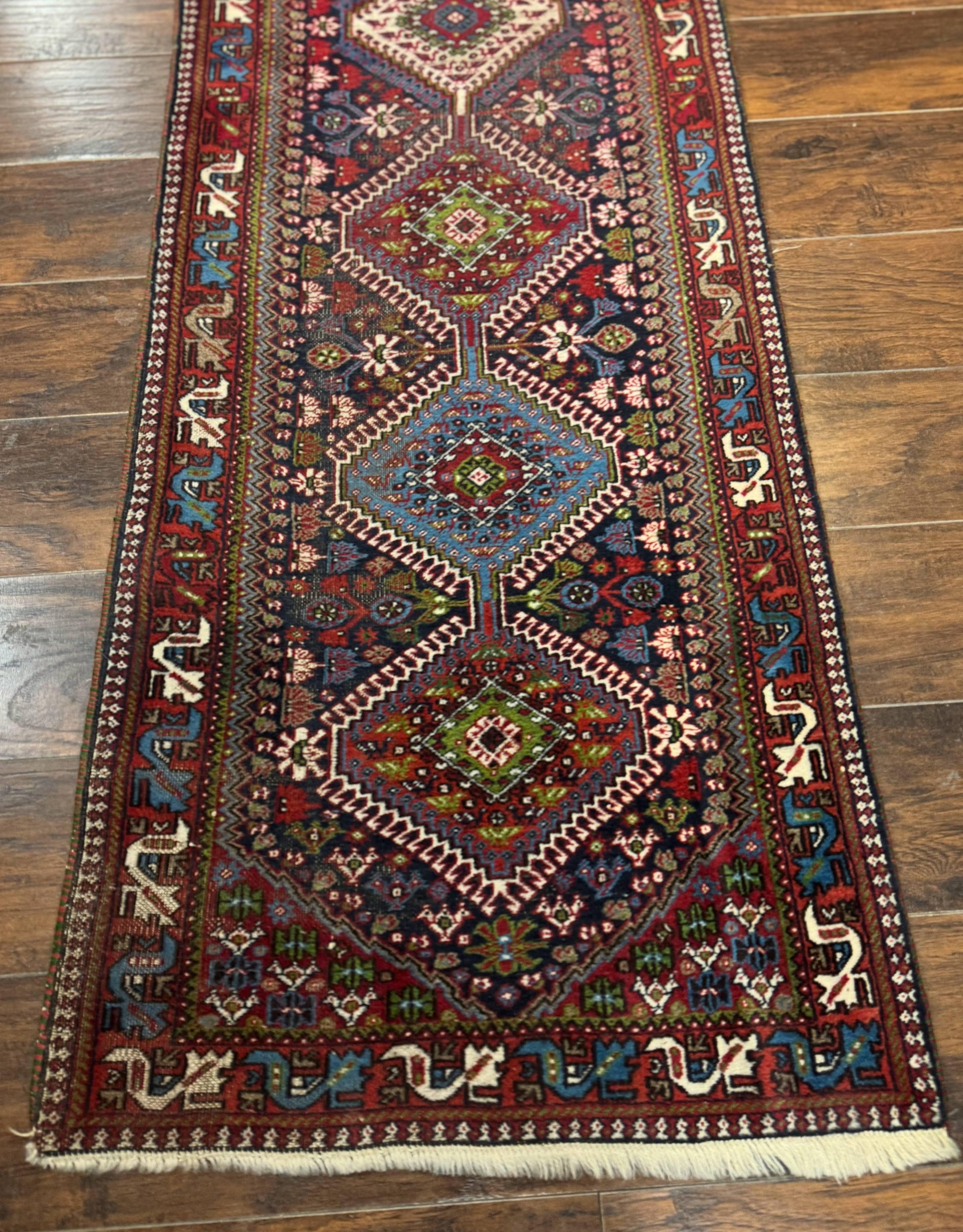 Persian Tribal Runner Rug 2.6 x 20 ft, Antique Persian Shiraz Carpet for Hallway, Colorful Navy Blue - Nuvé