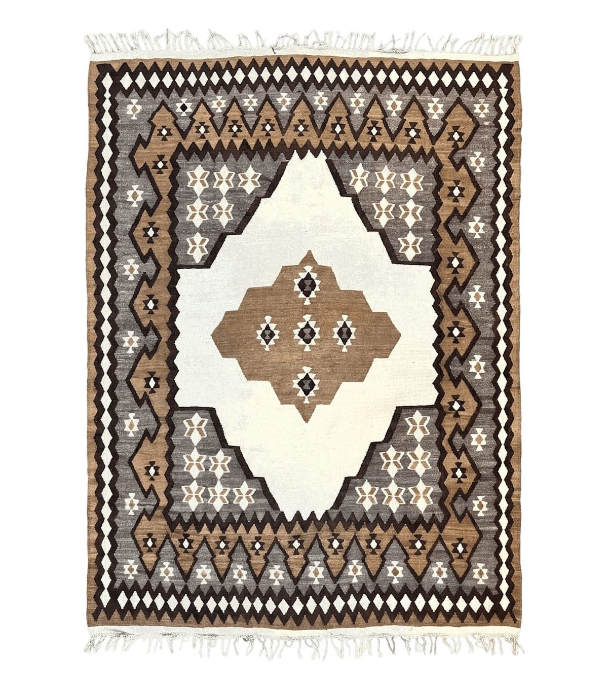 Antique Persian Fars Kilim Rug 8x11, Wool, Boho Tribal Persian Shiraz Flatweave Carpet, Semi Open Field, Geometric, Handmade, Vintage Semi Antique