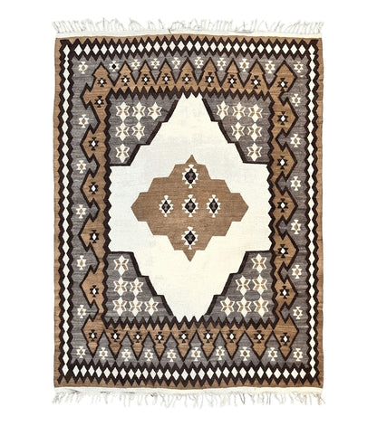 Antique Persian Fars Kilim Rug 8x11, Wool, Boho Tribal Persian Shiraz Flatweave Carpet, Semi Open Field, Geometric, Handmade, Vintage Semi Antique