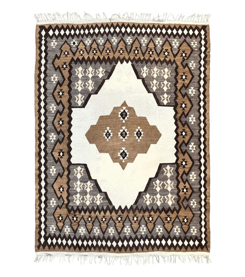 Antique Persian Fars Kilim Rug 8x11, Wool, Boho Tribal Persian Shiraz Flatweave Carpet, Semi Open Field, Geometric, Handmade, Vintage Semi Antique