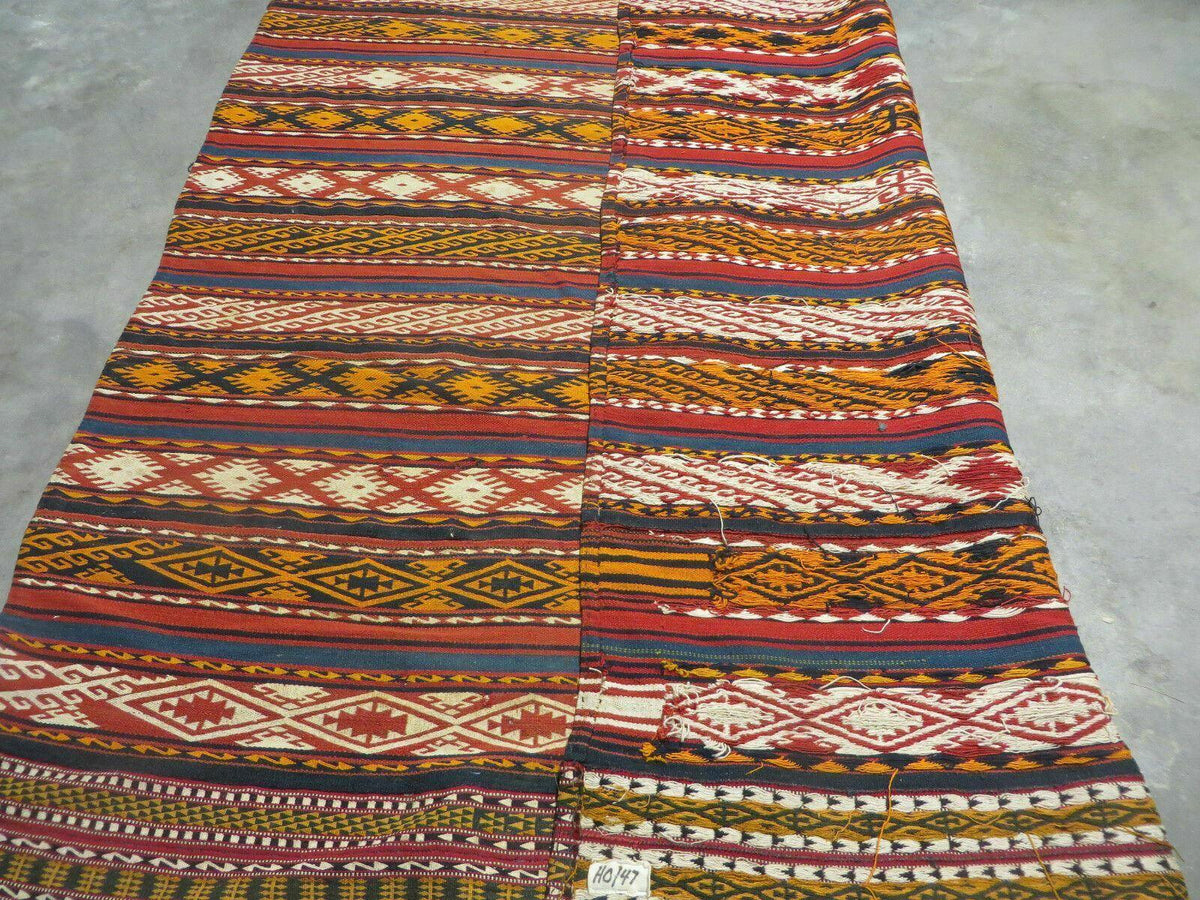 6' X 10' Antique 1930 Turkish Jajim Kilim Handmade Flat Weave Wool Rug Veg Dye