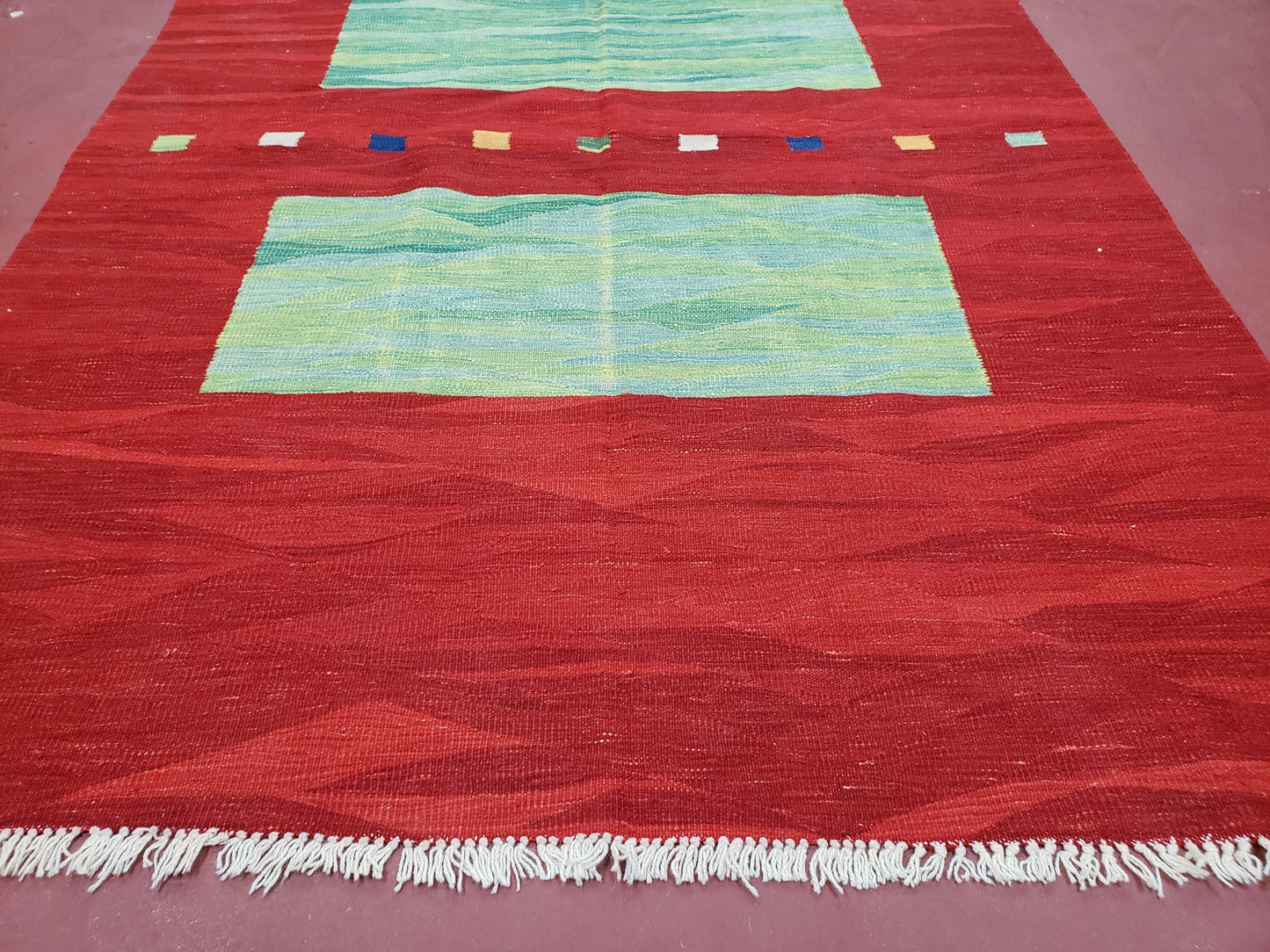 Red Turkish Kilim Rug, 5x7 - 6x8 Rugs, Red and Green Kilim Carpet, Kilim Area Rugs, Flatweave No Pile Rug, New Turkish Rug, Handmade Kilim - Nuvé
