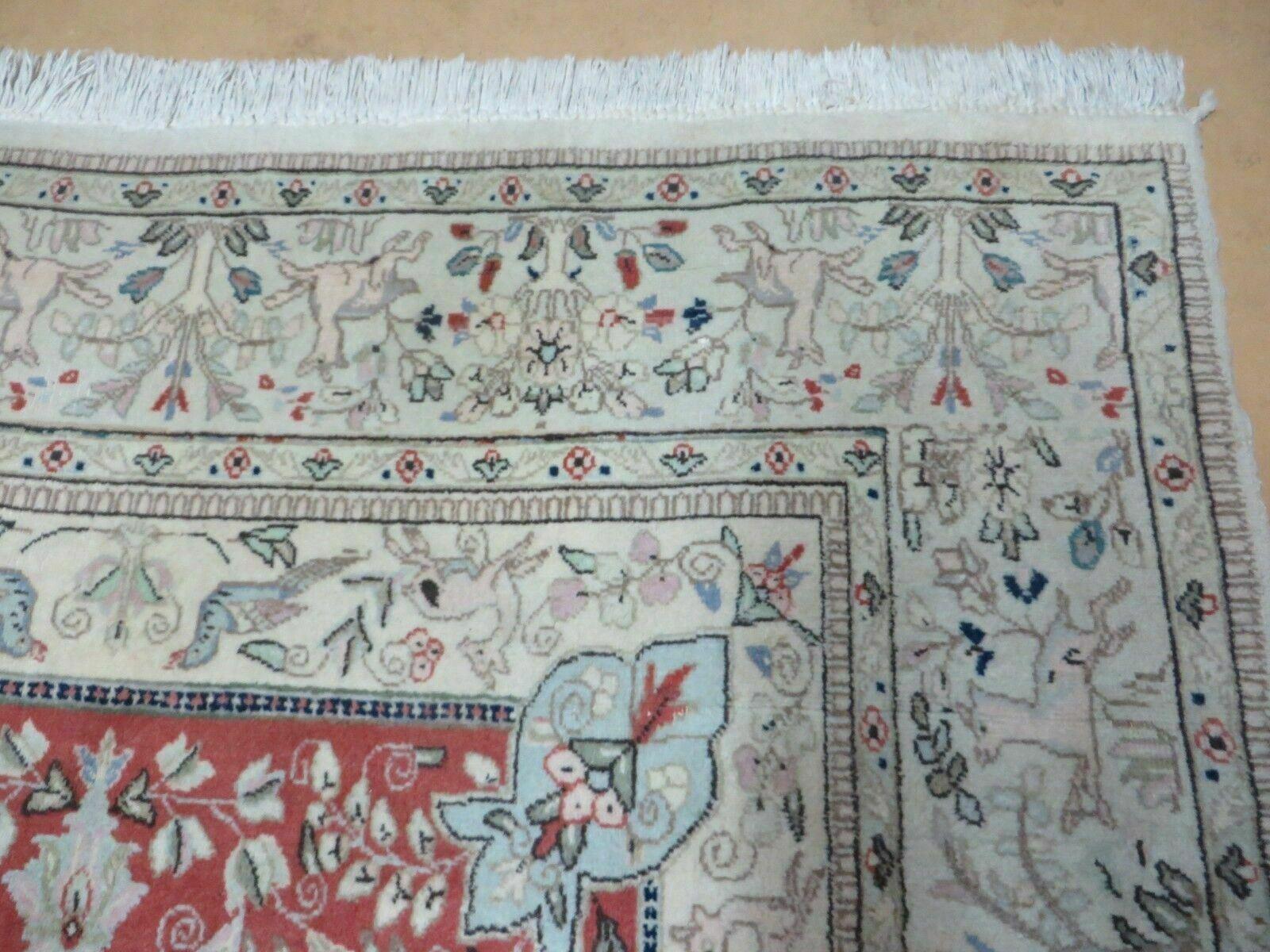 6' X 9' Vintage Handmade India Oriental Floral Wool Rug Hunting Bird Deer Nice - Nuvé