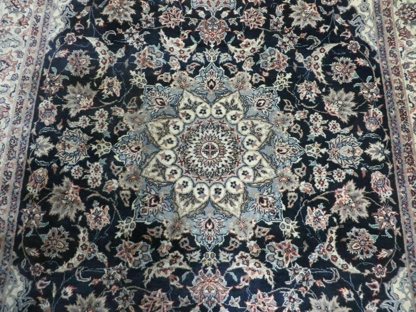 4' X 7' Vintage Handmade India Wool Silk Accent Rug Hand Knotted Black Organic - Nuvé