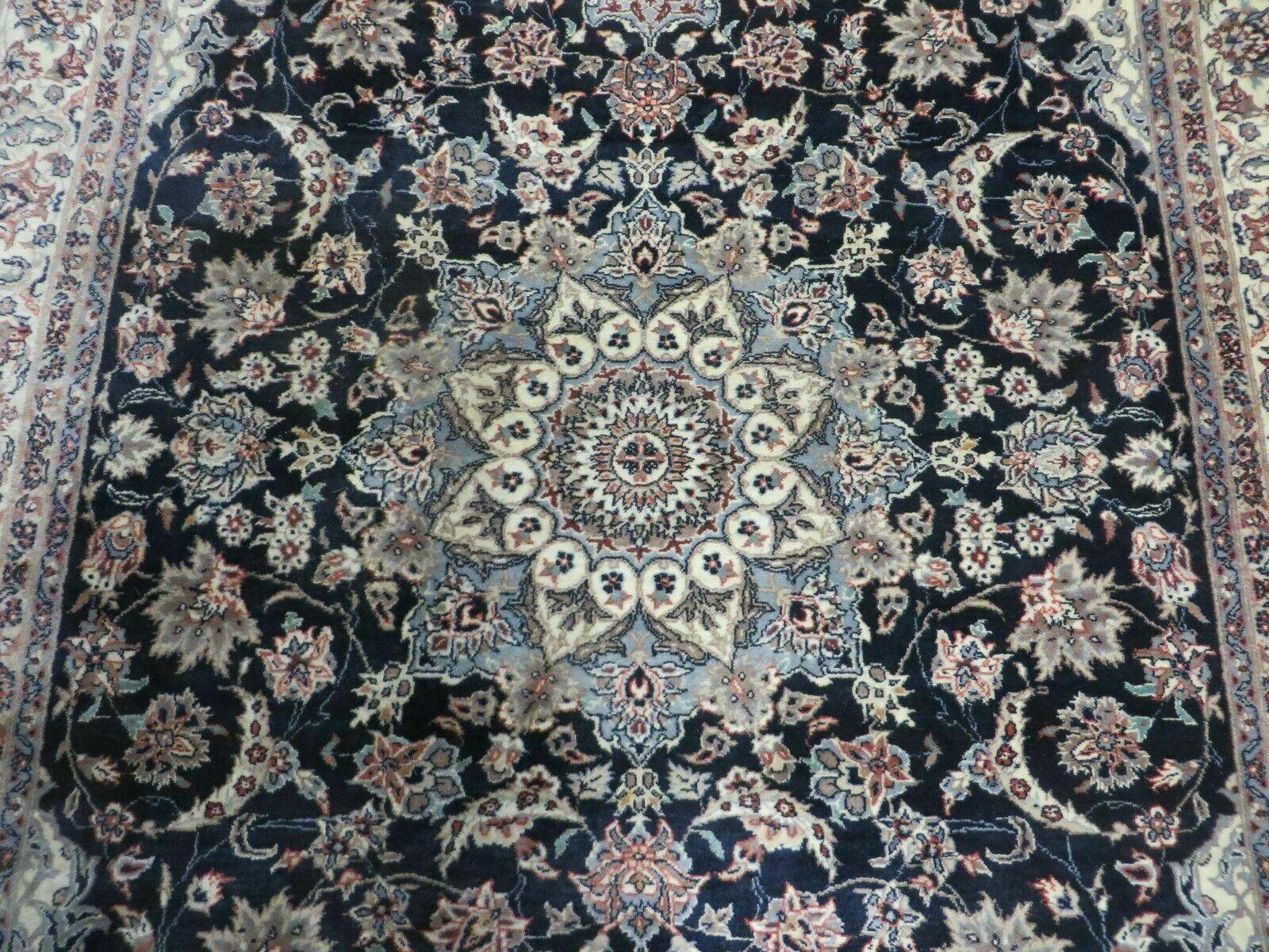 4' X 7' Vintage Handmade India Wool Silk Accent Rug Hand Knotted Black Organic - Nuvé
