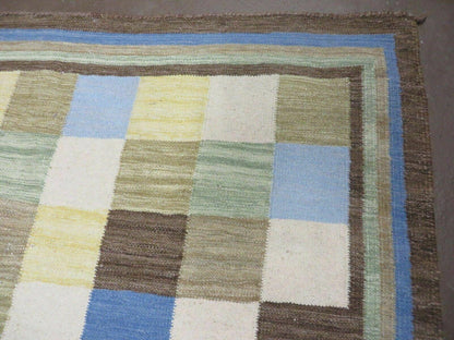 5' X 8' Hand-knotted Kilim Dhurrie Wool Cotton Rug Flat Weave Carpet Checkered Pattern Colorful Multicolor - Nuvé