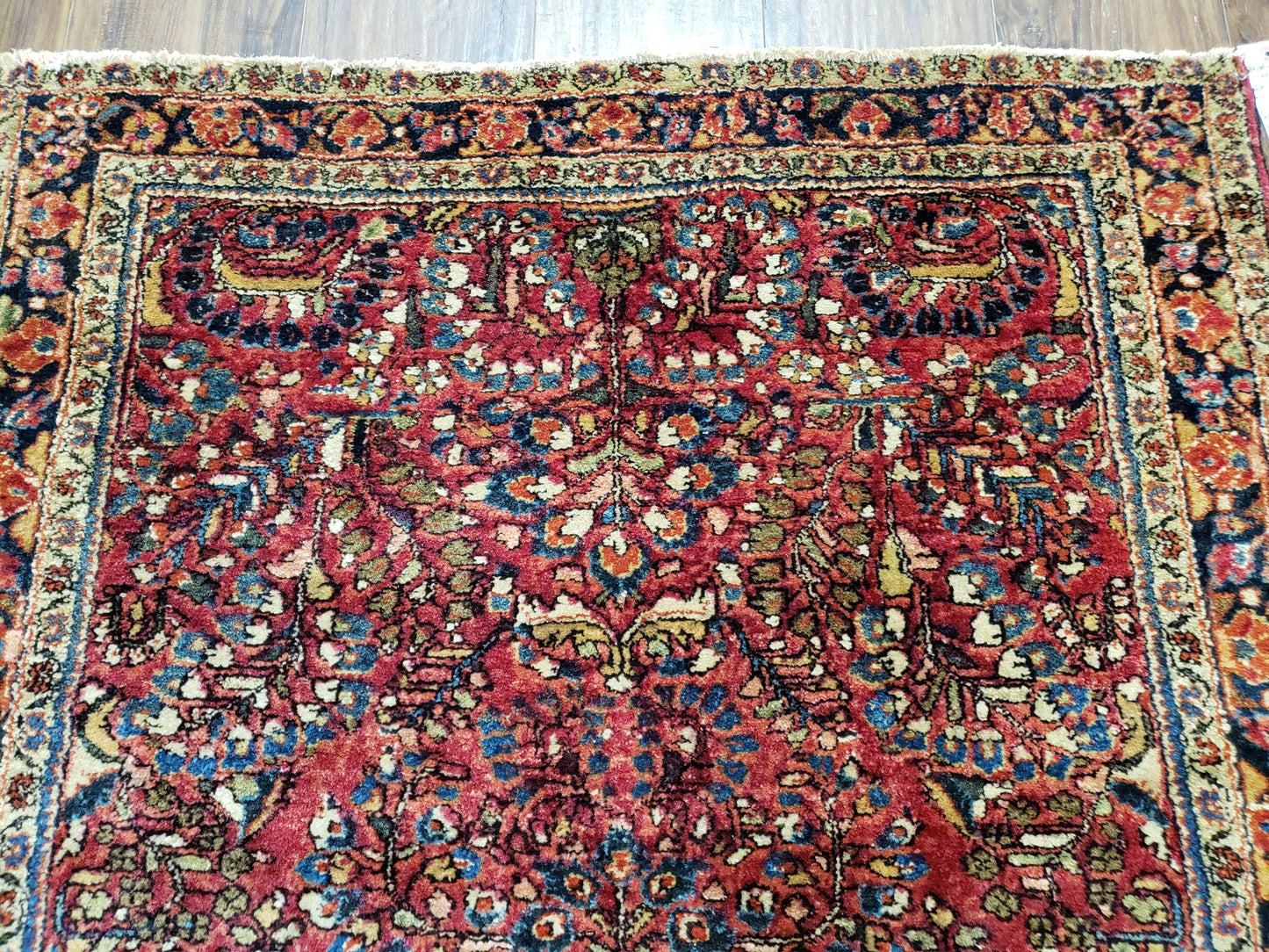 Antique Persian Sarouk Rug, Red, Allover Floral Pattern, Hand-Knotted, Wool, 3'4" x 4'10" - Nuvé