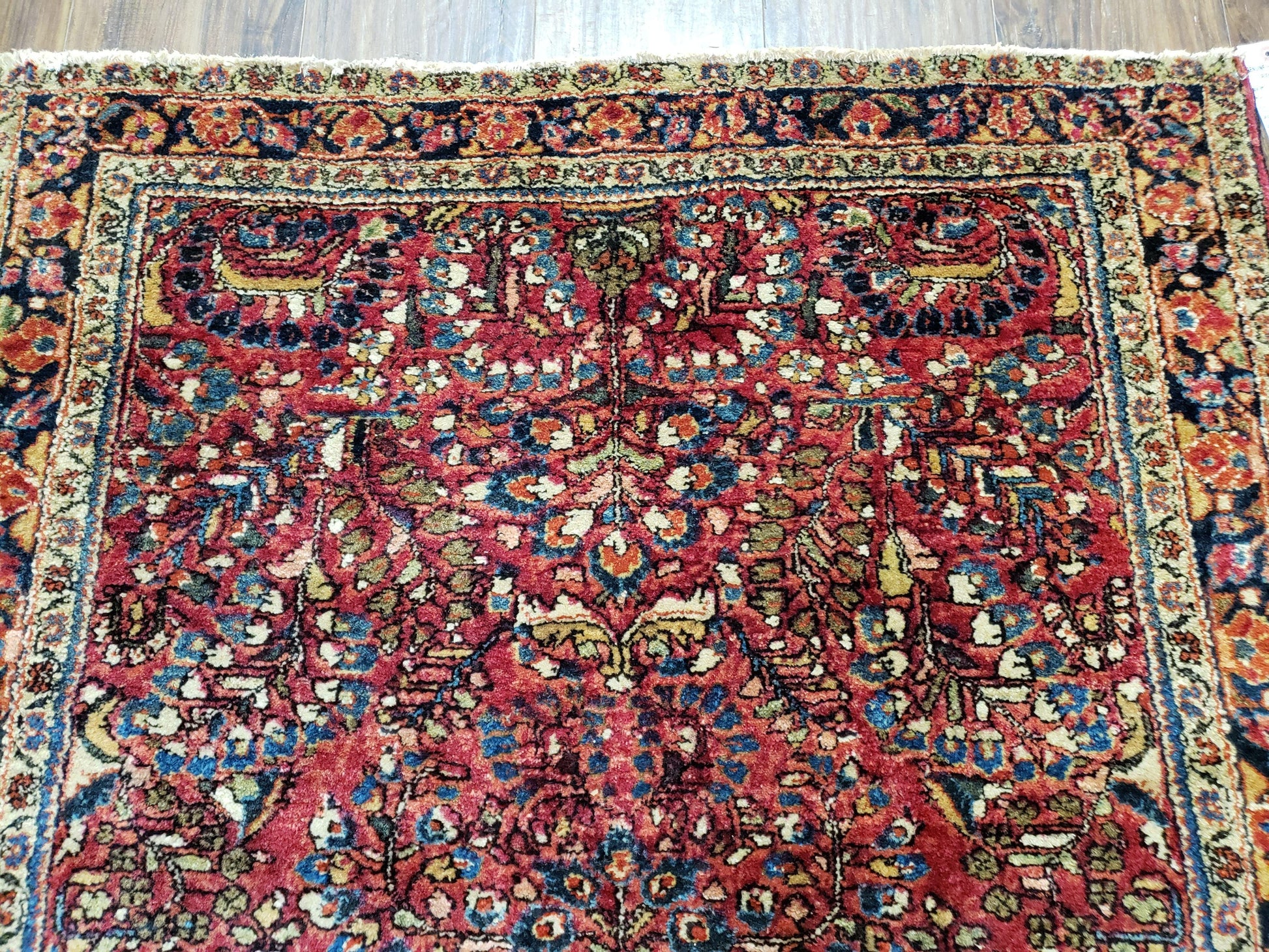 Antique Persian Sarouk Rug, Red, Allover Floral Pattern, Hand-Knotted, Wool, 3'4" x 4'10" - Nuvé